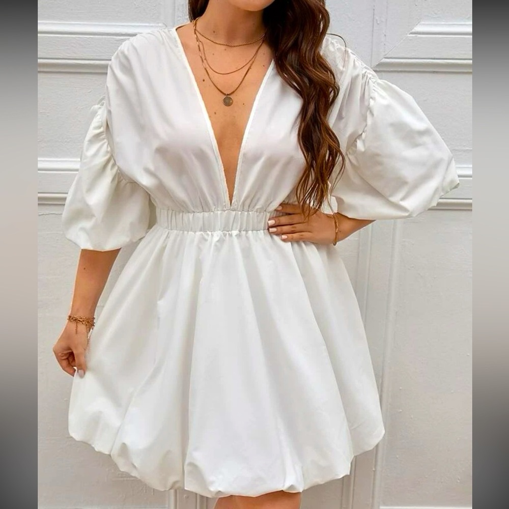 White Puff Sleeve Dress